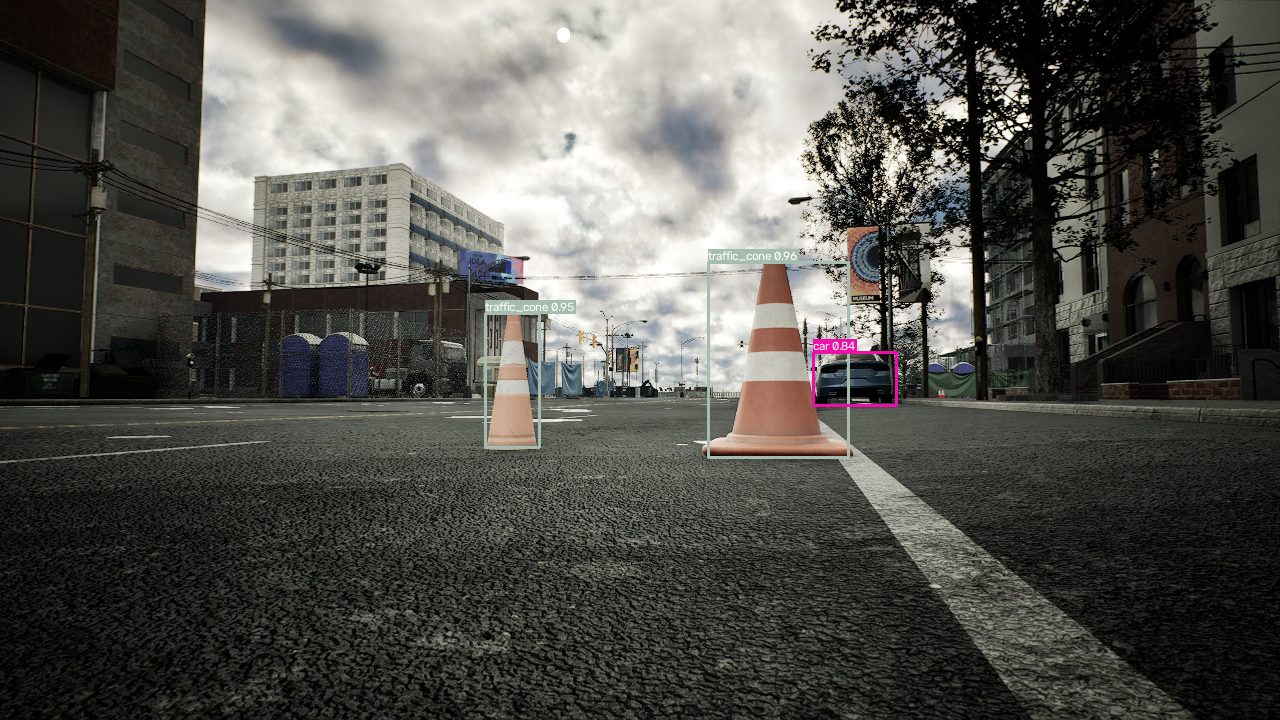 yolox-pylon-s detecting traffic cones in a road scene