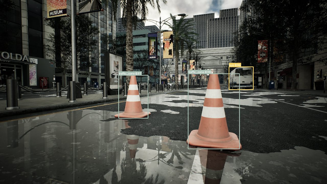 yolox-pylon-xl detecting traffic cones in a road scene
